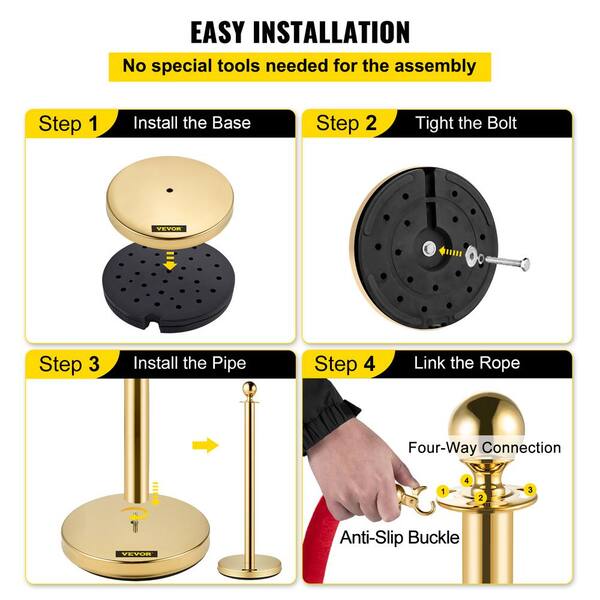 Rope Barrier Stanchion Post With Velvet Rope, 6-Pack Crowd Control Stanchion With 6PCS 5FT Black Velvet Ropes, Carbon Steel Baking Painted Queue Barrier Line Divider & Fillable Plastic Base For Wedding Party