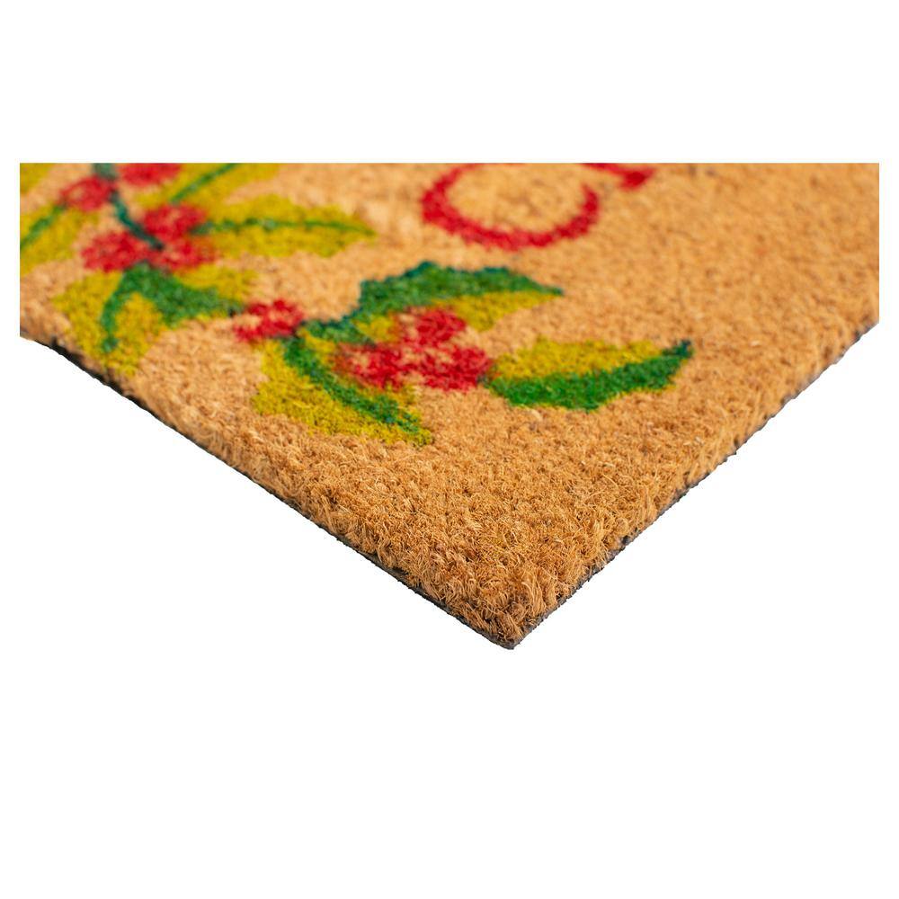 Merry Christmas Coir Doormat with Holly Design