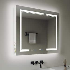 Delux2 36 in. W x 32 in. H Rectangular Recessed/Surface Mount Medicine Cabinet with Mirror, Backlit and Front Light