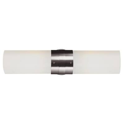Fusion 15.75 in. 2-Light Brushed Nickel CFL Wall Sconce with Frosted Glass Shade