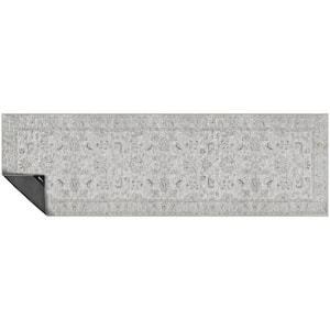 Nevermove Jordan Grey 2 ft. x 6.3 ft. Machine-Washable Polyester Designer Accent Runner Rug with GellyGrippers