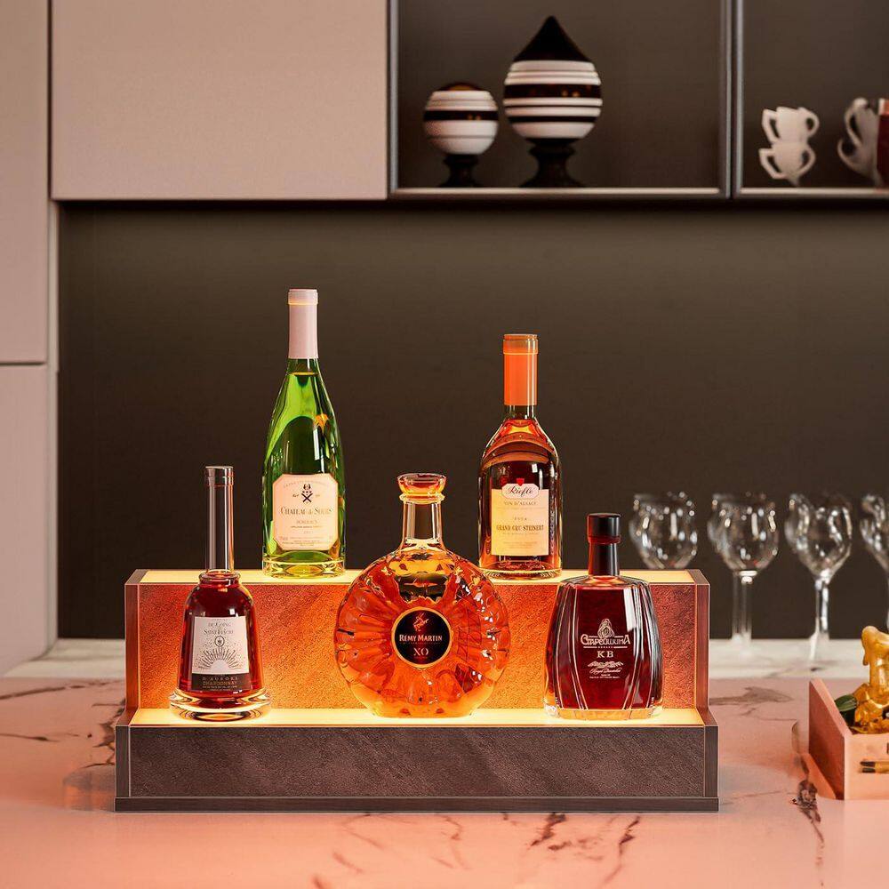 CH 7 in. H x 20 in. W 6-Bottle Cement Gray Engineered Wood Bar Shelves,LED Lighted Liquor Bottle Display Shelf price history on PriceWatchPro