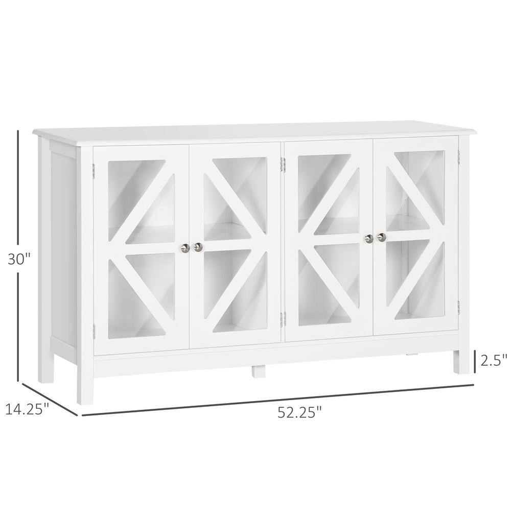 Classic White Tempered Glass Buffet Sideboard with Adjustable Shelf