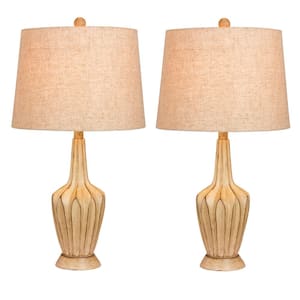 Pair of 26.5 in. Paper Lantern Fold Resin Table Lamps in a Beige