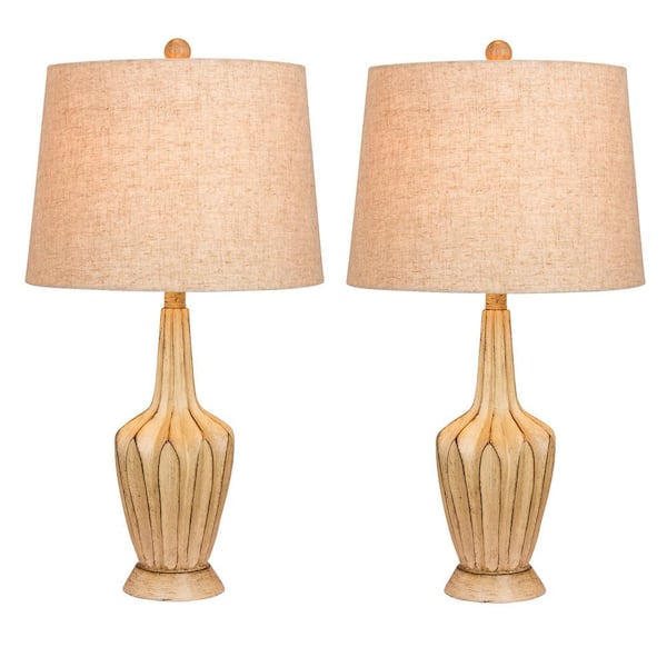 Fangio Lighting Pair of 26.5 in. Paper Lantern Fold Resin Table Lamps in a Beige