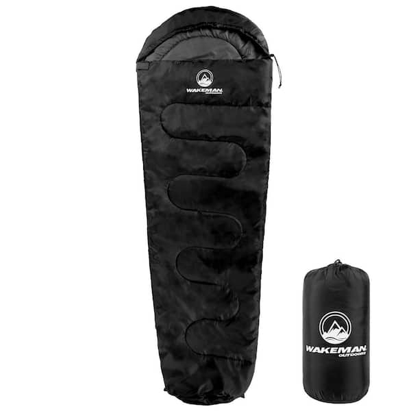 Wakeman Mummy Sleeping Bag 83 in. L x 28 in. W, Water-Resistant Adult Cold Weather Sleeping Bag Rated to 10°F (Black)
