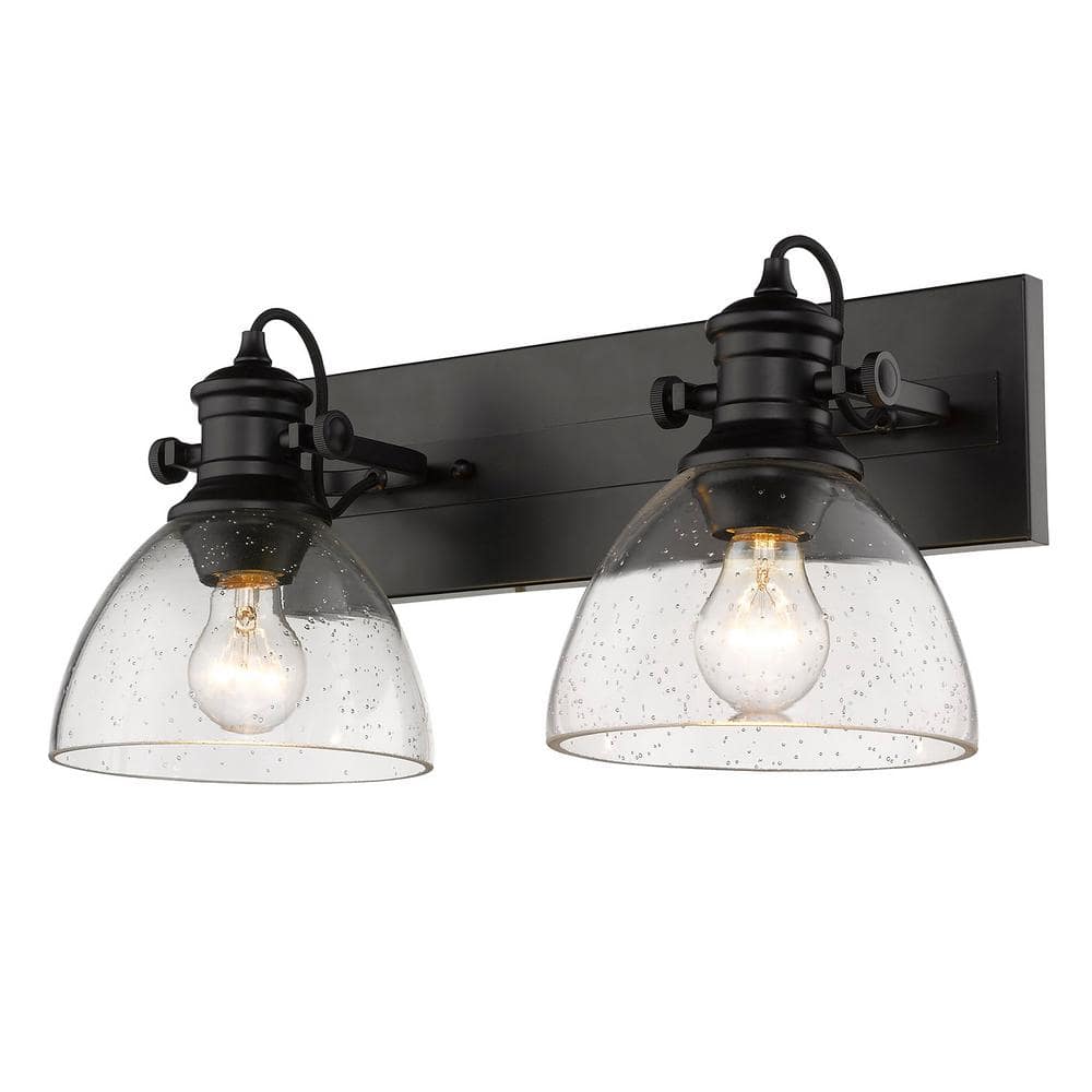 Transitional Matte Black 18" Semi-Flush Seeded Glass Light
