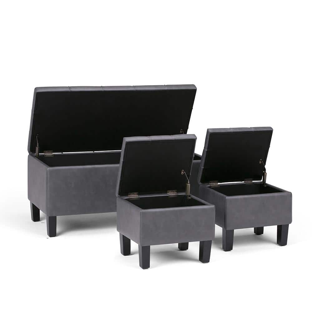 Stone Gray Contemporary Tufted 3-Piece Ottoman Set