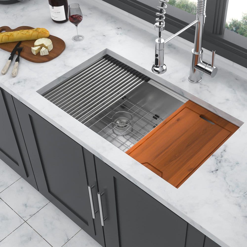 30 in. Undermount Double Bowl (60/40) 16 Gauge Brushed Nickel Stainless Steel Kitchen Sink with Workstation price history on PriceWatchPro