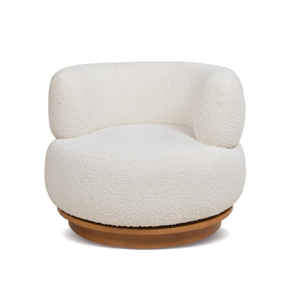 Fuji 34 in. Scandinavian Modern 360 Swivel Low Barrel Back Living Room Accent Barrel Arm Chair in Ivory White Boucle
