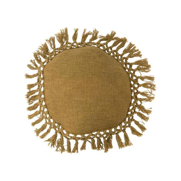 Storied Home Cotton Slub Pillow with Crochet and Fringe