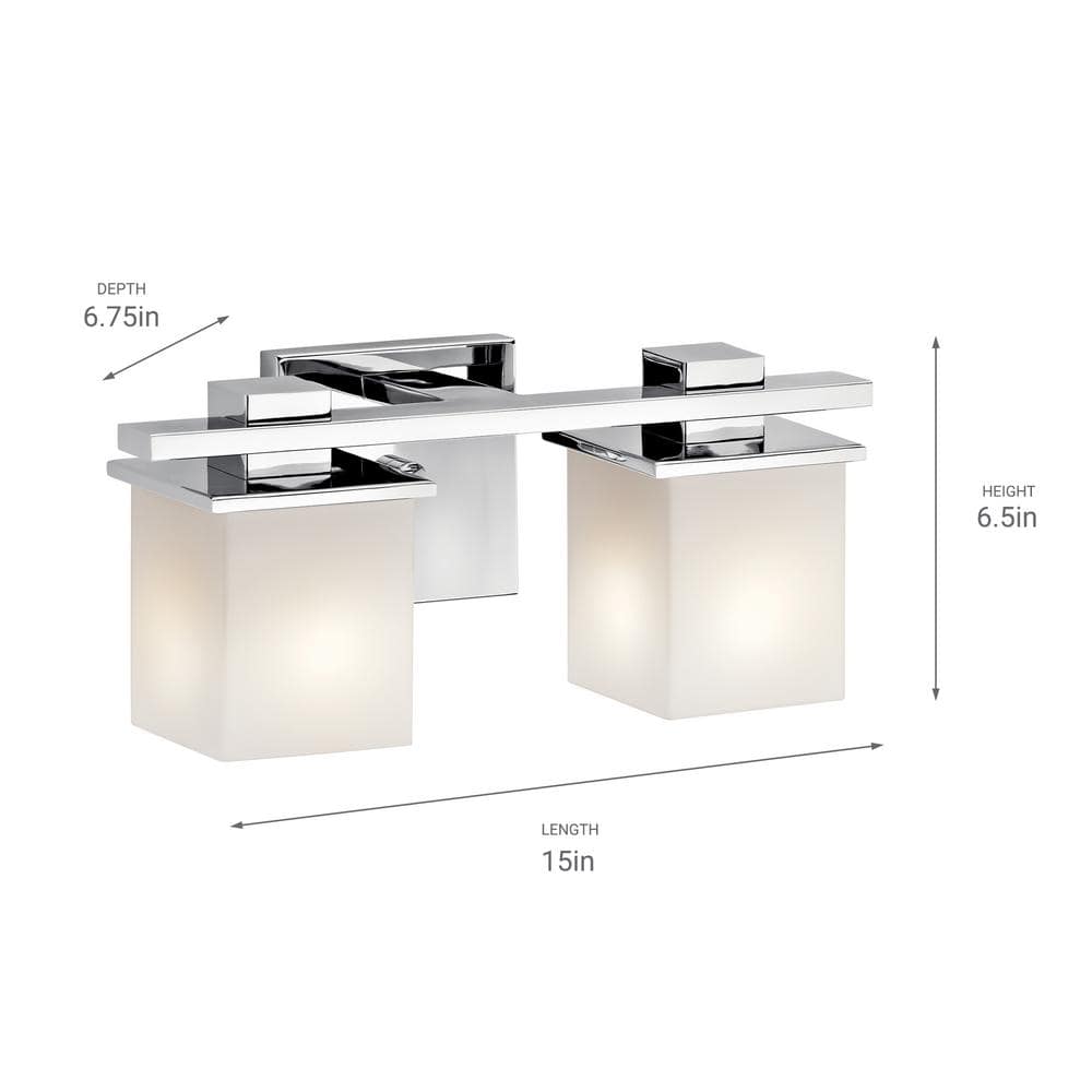 Tully 15" Chrome Vanity Light with Satin Etched Glass Shades