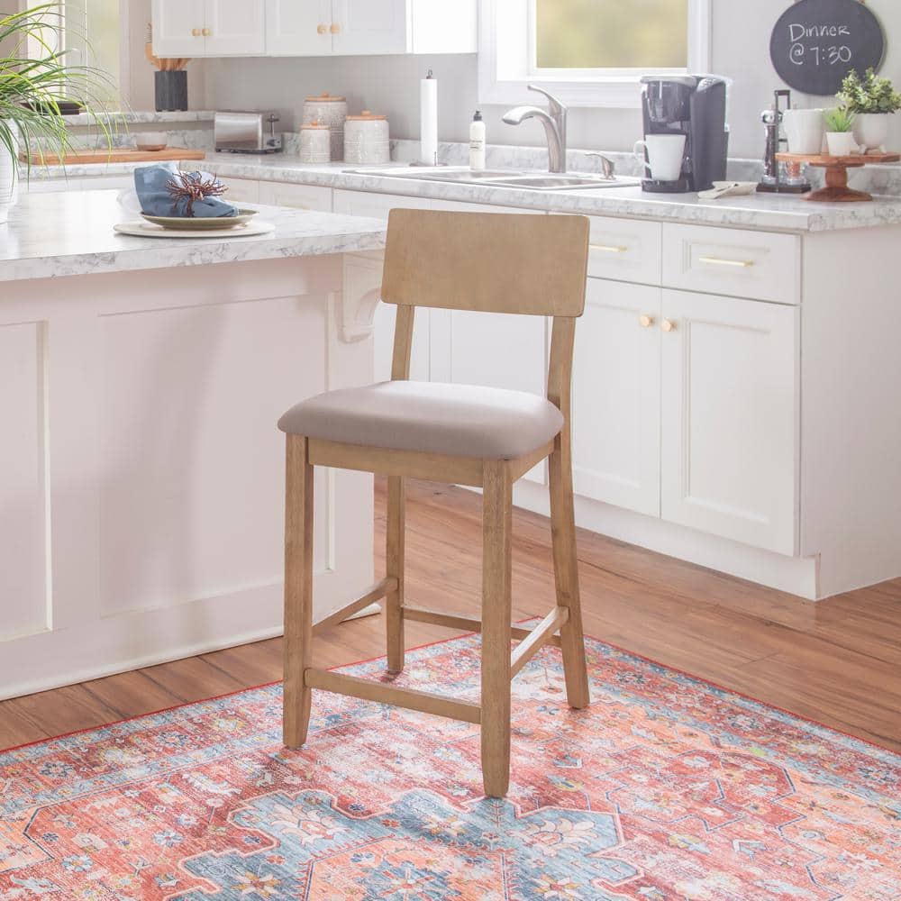 Gray Wood Backless Counter Stool with Padded Seat