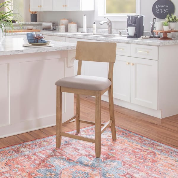 Rodman 25.2 in. Graywash High Back Wood Counter Stool with Gray Fabric Seat