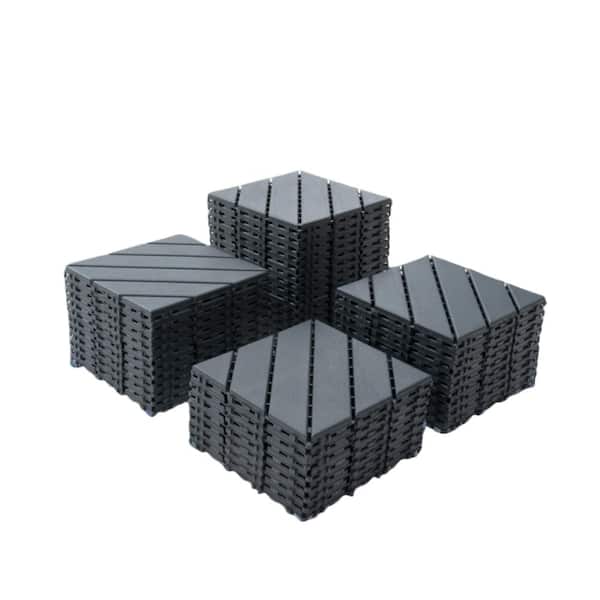 Afoxsos 1 ft. x 1 ft. Gray Interlocking Deck Tiles for Poolside, Balcony, Plastic, Backyard Waterproof, All-Weather (44-Pack)
