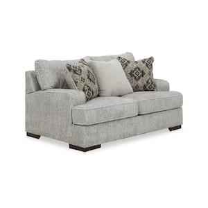68 in. Gray and Black Solid Print Polyester 2-Seater Loveseat with 3 Pillows
