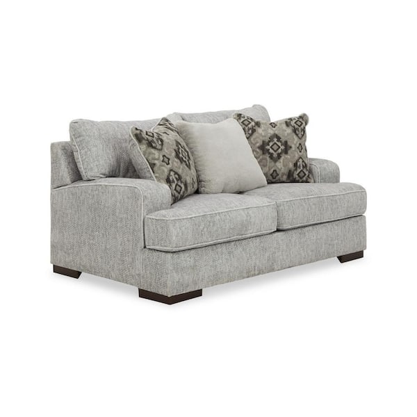 Benjara 68 in. Gray and Black Solid Print Polyester 2-Seater Loveseat with 3 Pillows