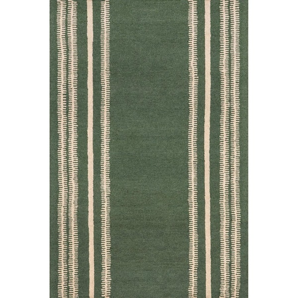 RUGS USA Kari Striped Wool Dark Green 4 ft. x 6 ft. Indoor/Outdoor Patio Rug
