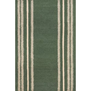 Arvin Olano Kari Striped Wool Dark Green 8 ft. x 10 ft. Indoor/Outdoor Patio Rug