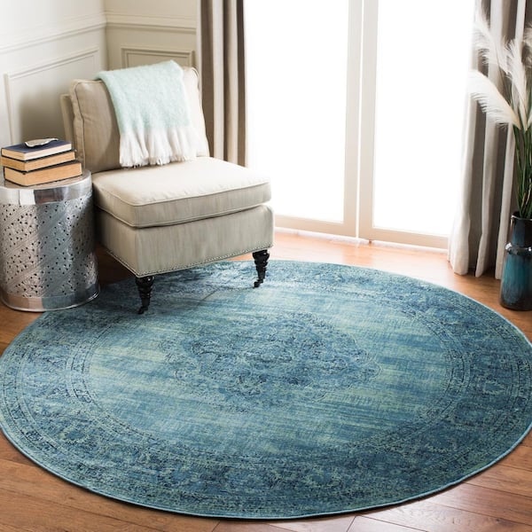 Vintage Turquoise/Multi 5 ft. x 8 ft. Oval Border Area Rug
