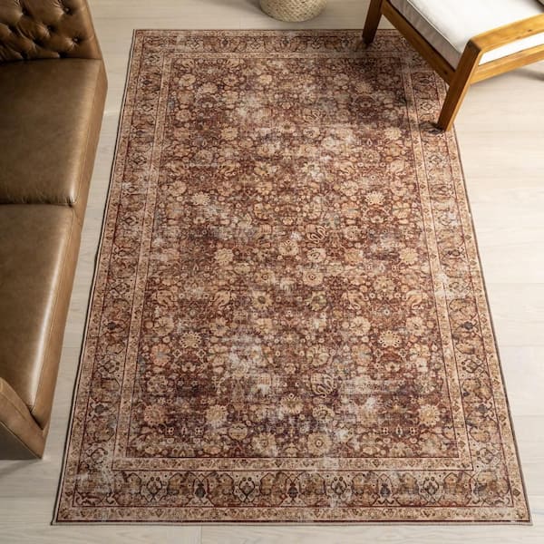 Larissa Abstract Washable Brick 9 ft. x 12 ft. Indoor Area Rug