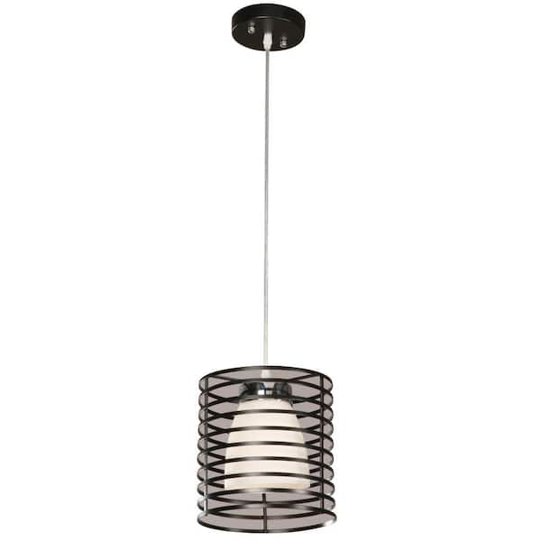Hampton Bay Aranga Drum 1-Light Matte Black Mini Pendant