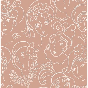 Lovely Orange Ladies Who Lunch Novelty Vinyl Peel and Stick Wallpaper Roll