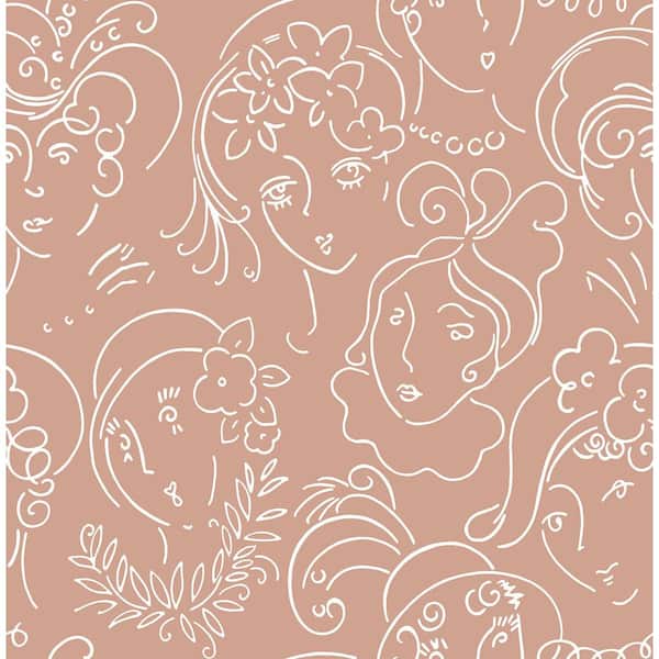 NuWallpaper Lovely Orange Ladies Who Lunch Novelty Vinyl Peel and Stick Wallpaper Roll