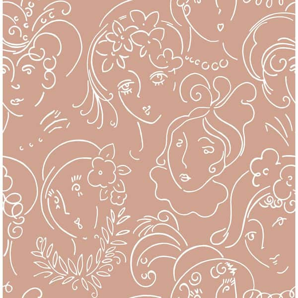 NuWallpaper Lovely Orange Ladies Who Lunch Novelty Peel and Stick Wallpaper Sample