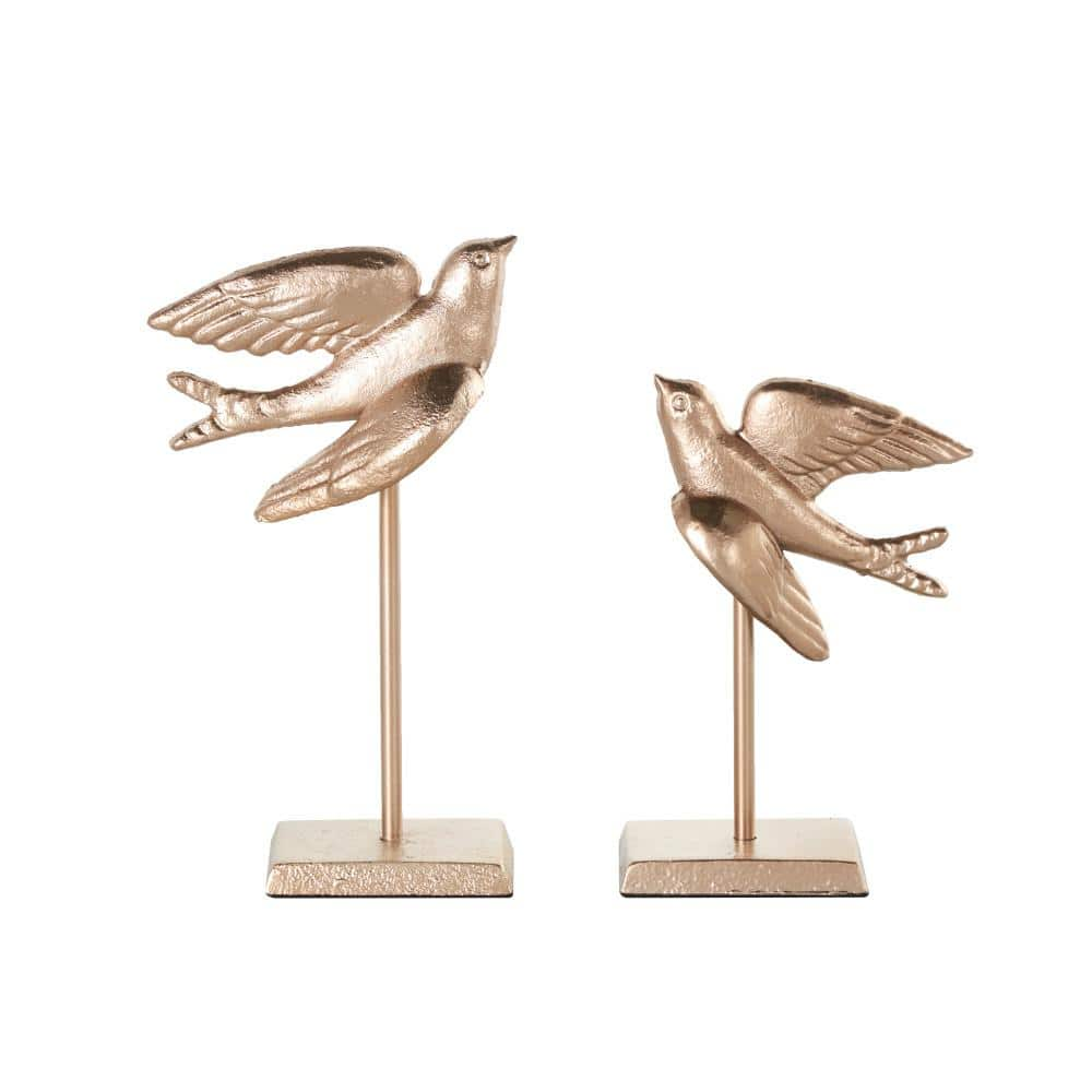 Litton Lane Gold Metal Metallic Bird Sculpture with Stand Set of 2