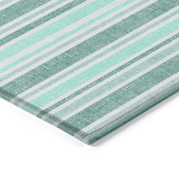 Turquoise 8 ft. x 10 ft. Woven Striped Polyester Rectangle Indoor / Outdoor Area Rug