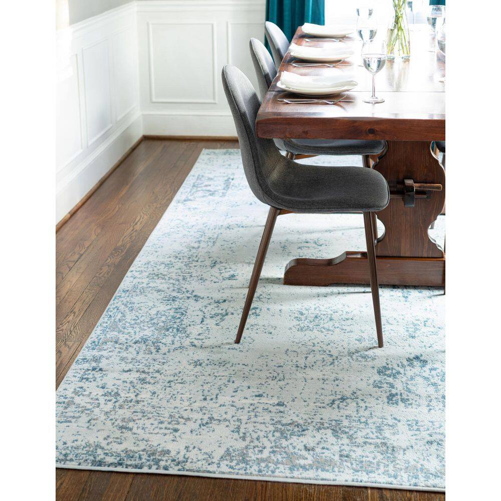 Reversible Easy-Care Light Blue Synthetic Rectangular Rug