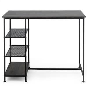 35.5 in. Black Dining Bar Pub Table with Metal Frame and Storage Shelves