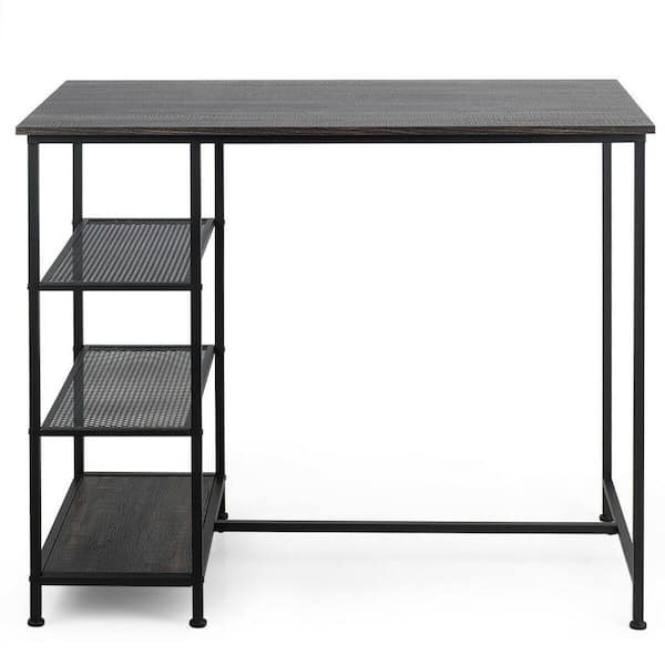 SUNRINX 35.5 in. Black Dining Bar Pub Table with Metal Frame and Storage Shelves