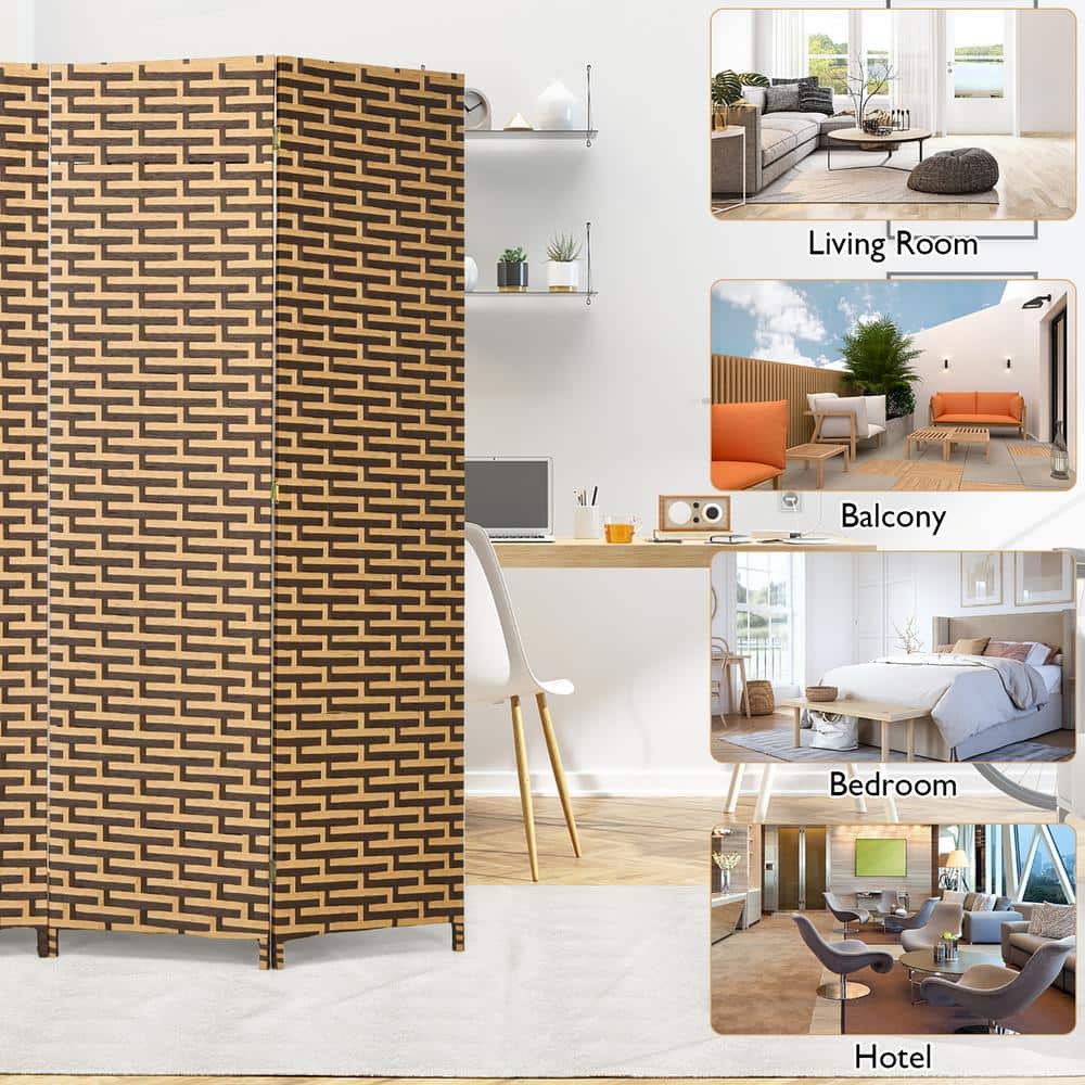 Rustic Yellow and Brown 4-Panel Folding Room Divider