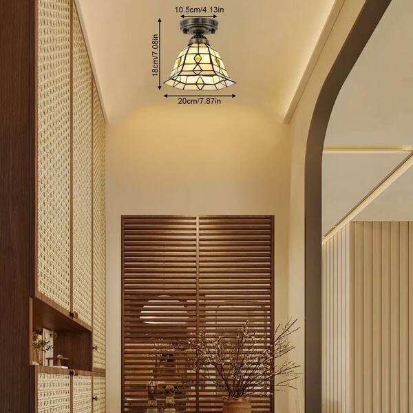 OUKANING 7.87 in. 1-Light Copper Vintage Semi-Flush Mount Ceiling