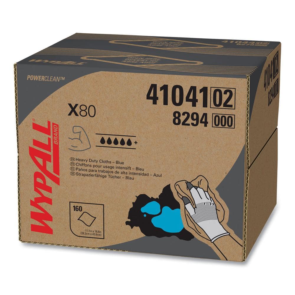 WYPALL X80 Cloths, BRAG Box, HYDROKNIT, Blue, 11.1 in. x 16.8 in., 160 Wipers/Carton