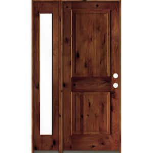 44 in. x 80 in. Rustic knotty alder 2-Panel Left-Hand/Inswing Clear Glass Red Chestnut Stain Wood Prehung Front Door