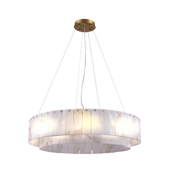 10-Light 31 in. Dimmable White Alabaster Chandelier, Double-Layer Oval Chandelier for Kitchen, Living room with G9 Bulbs