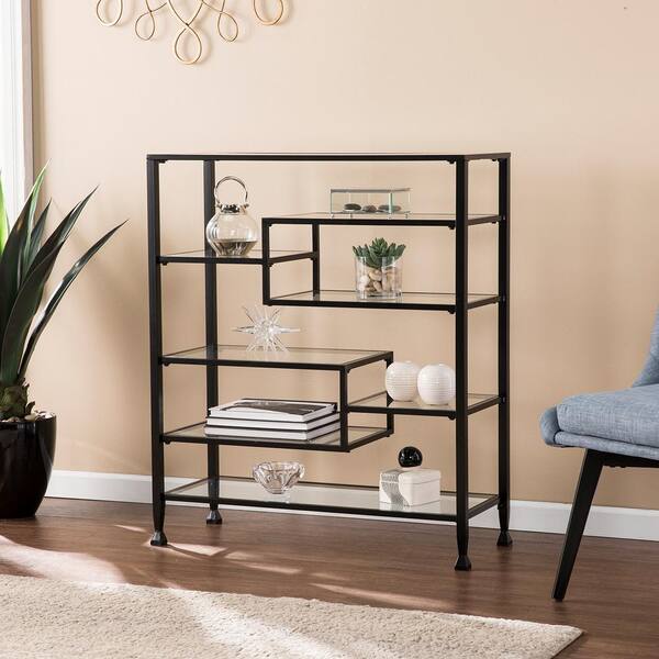 Southern Enterprises 42 in. Black Metal 7-shelf Etagere Bookcase with Open Back