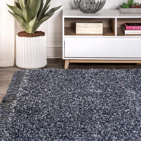 JONATHAN Y Mercer Shag Plush Tassel Denim Blue 5 ft. x 8 ft. Area