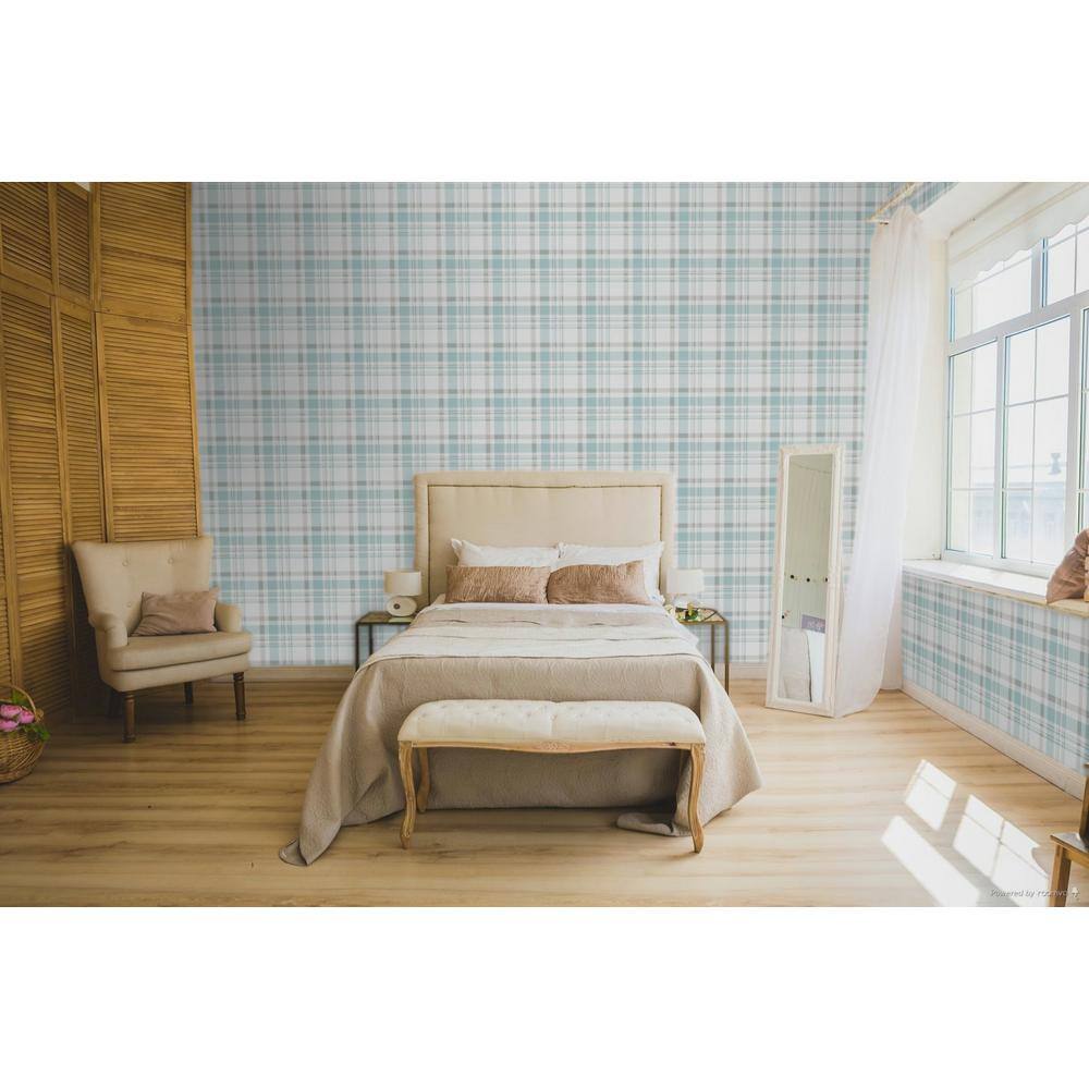 Gray and Cream Plaid Non-Pasted Washable Wallpaper Roll