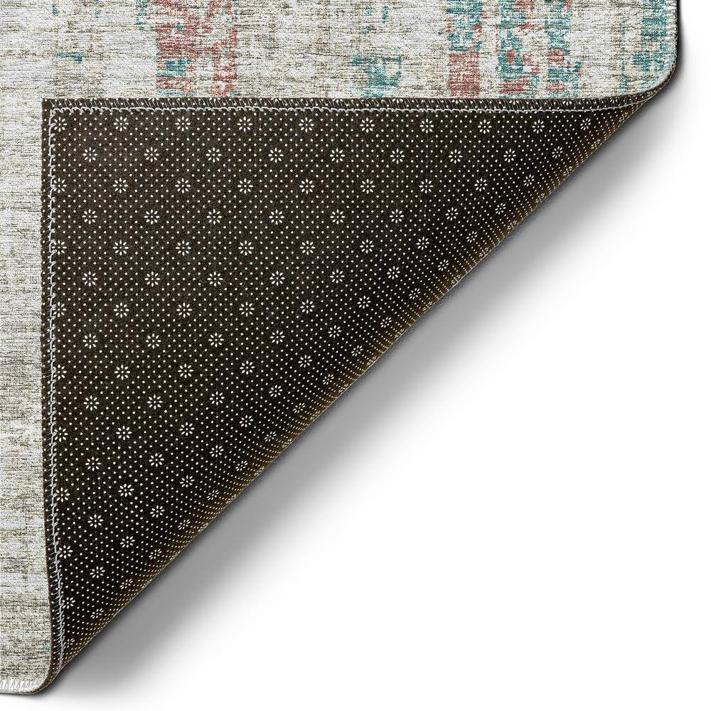 Ivory and Teal Flat Woven Chenille 5' x 7' Area Rug
