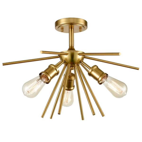 CLAXY 6.5 in. 3-Light Gold Flush Mount with No Glass Shade and No Bulbs Included 1-Pack