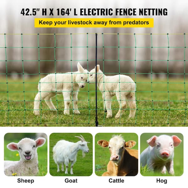 42.5 in. H x 164 ft. L Polywire Electric Fence Netting Net Fencing with 14 Posts Utility Portable Mesh for Farms