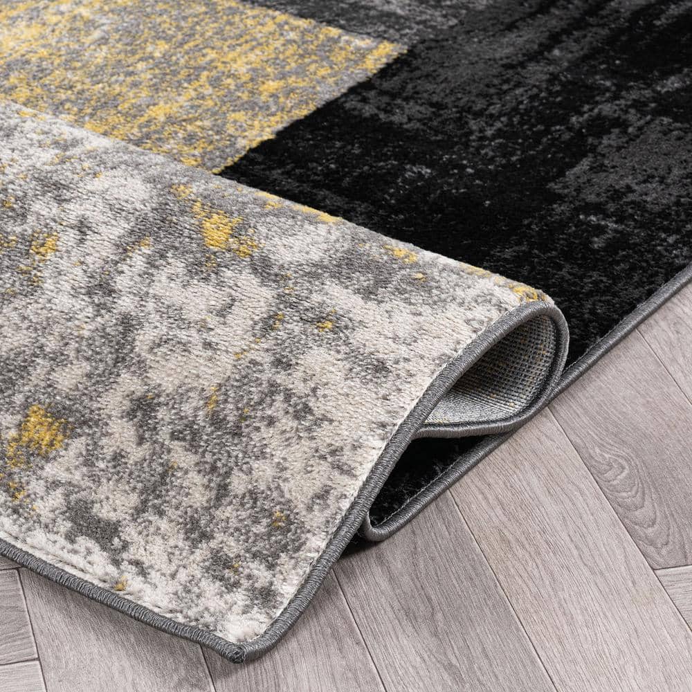 Yellow and Gray Abstract Circle Design Area Rug 2' x 3'