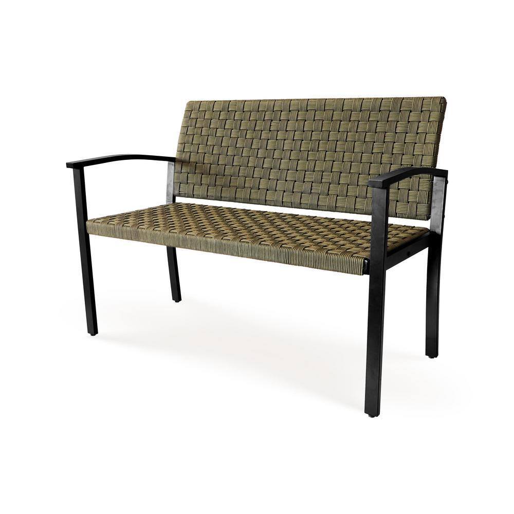 Chelsea Olive Green Metal and Rope Outdoor Bench with Armrest