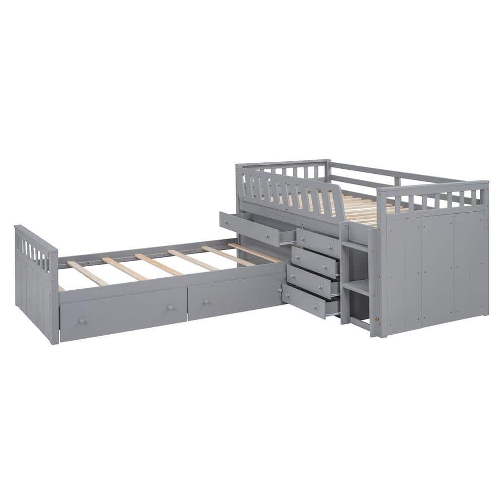 Nestfair Gray L-shaped Space-Saving Twin Loft and Twin Platform