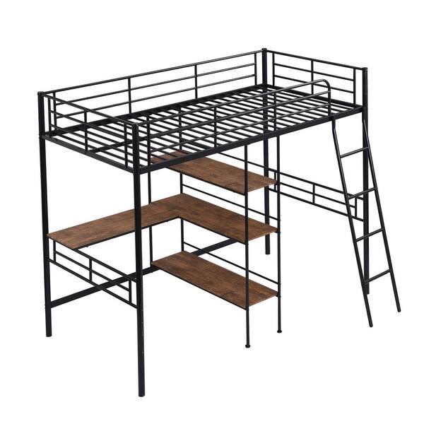 Harper & Bright Designs Black Twin Size Metal Loft Bed with Built-in ...