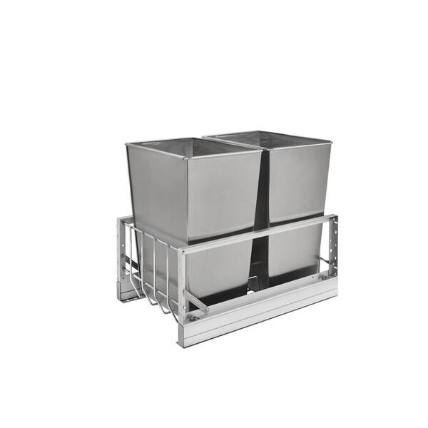 Rev-A-Shelf 18.813 in. H x 14.813 in. W x 22.125 in. D Double 32 Qt. Pull-Out Brushed Aluminum and Stainless Steel Waste Container